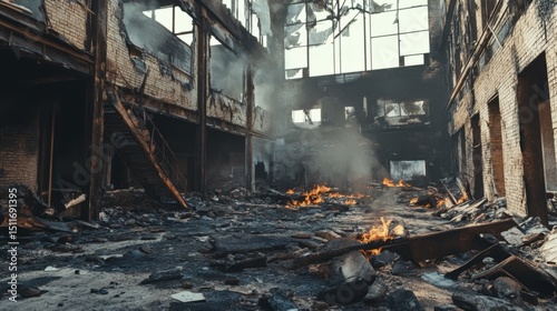 Severely burned cafe on the street