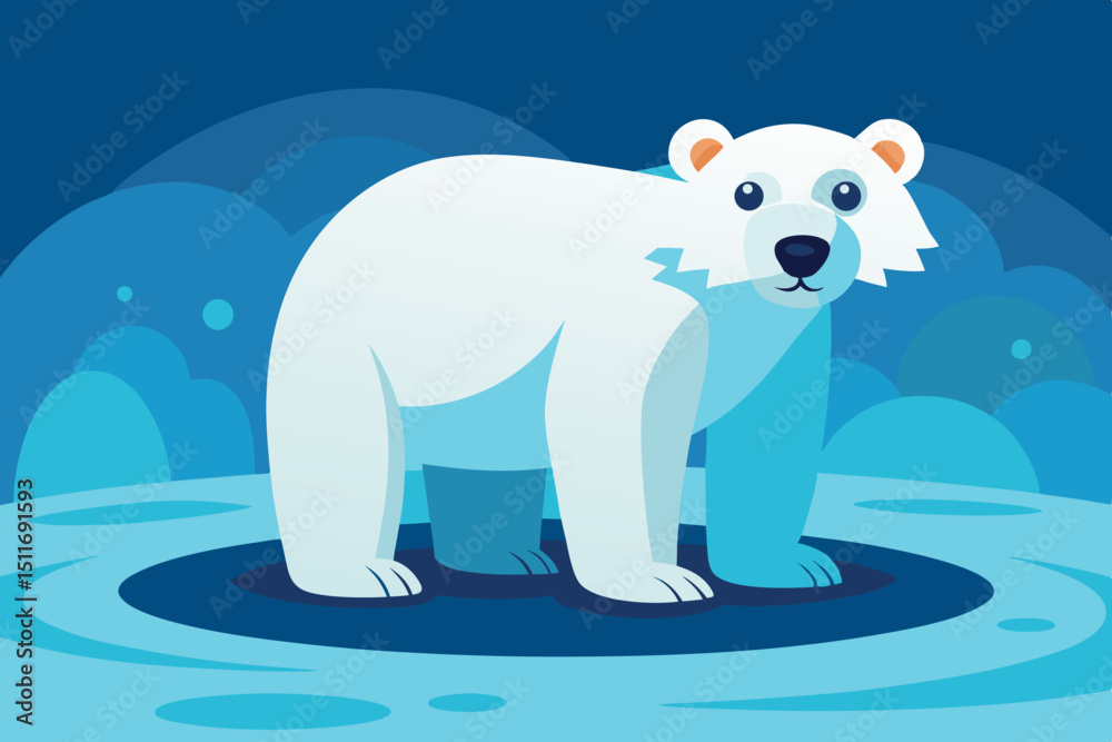 Fototapeta premium Polar bear standing on ice in Arctic landscape during twilight hours near the ocean