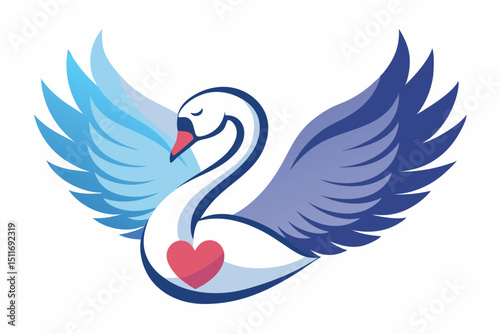 Colorful illustration of a swan with wings spread and a heart shape in the center, symbolizing love and grace
