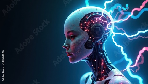 Artificial intelligence consumes substantial electricity, showcasing its power and complexity in a futuristic setting