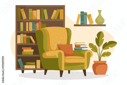 Colorful Reading Chair and Bookshelf