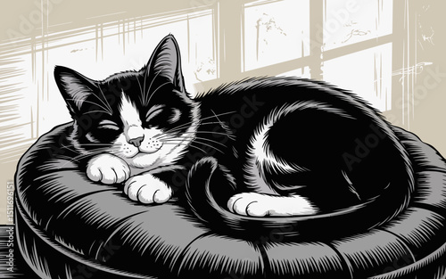 Sleeping Cat on a Cushion