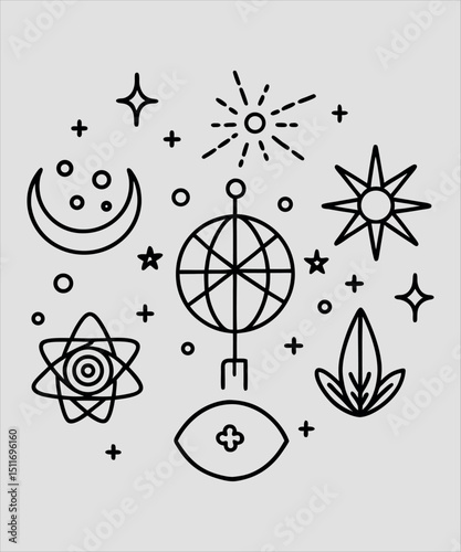 witchcraft, magic, occult, esoteric, mystical, spiritual, symbol, icon, illustration, drawing, vector, candle, eye, pentagram, star, potion, bottle, moon, celestial, astrology, divination, ritual, spe