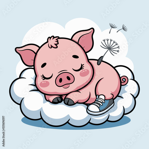 Sleeping Piglet on a Cloud with Sneaker