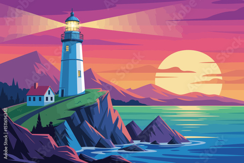 Lighthouse on Rocky Cliff