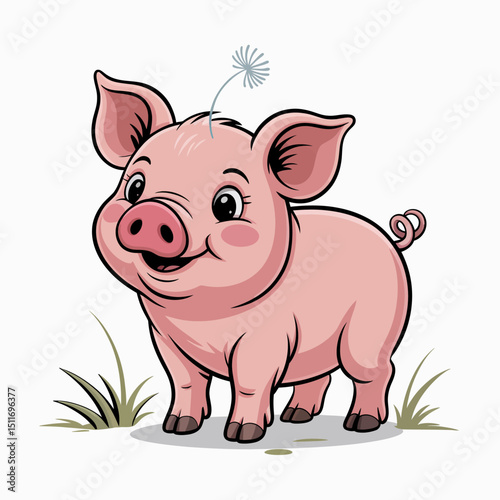 Cute Pig with Spinning Flower