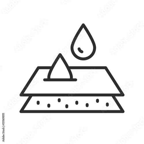 absorption icon, diaper concept, moisture absorbing, soft layers and drops, thin line vector illustration, absorb material