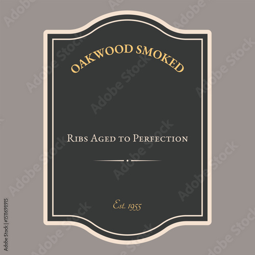 Isolated Premium Black label template with light frame and gold text. Good for packaging smoked meats, gourmet products, ribs, ham, condiments, specialty culinary goods