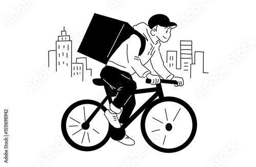 自転車で街を駆ける配達員