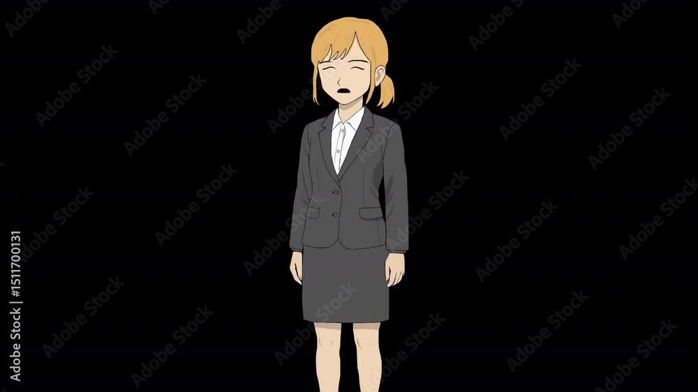 Seamless 2D looping animation of an anime-style girl character named Anna with a talking or speaking expression. Provided with transparent background and frame-by-frame fluidity.
