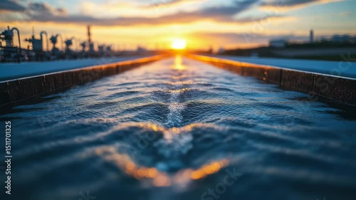 Wallpaper Mural Industrial Waterway at Sunset: A Serene Convergence of Nature and Industry Torontodigital.ca