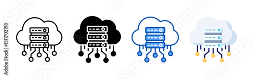 Cloud server icon set bundle. Multi style icon collection perfect for websites, apps, and presentations. Simple vector icon collection