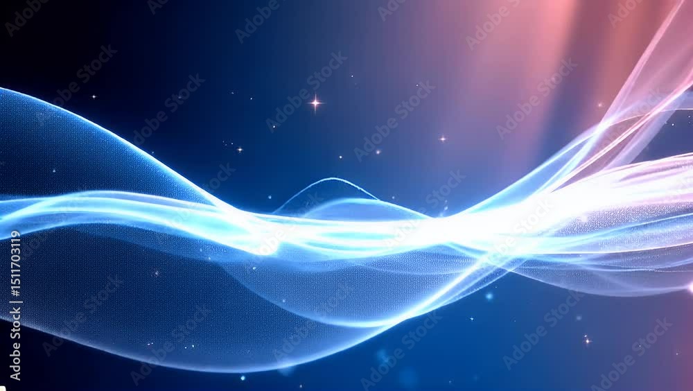 Ethereal Light Waves Smooth Flowing Animation in Blue and Purple, Creating Serene Background with Sparkling Stars and Captivating Atmosphere.