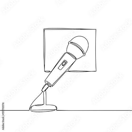 Outline of a microphone on a stand, audio and recording concept