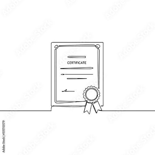 Outline of a certificate with a seal, achievement and recognition concept