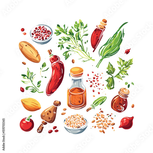 Fresh Herbs and Spices Vector Set Cooking Ingredients Collection