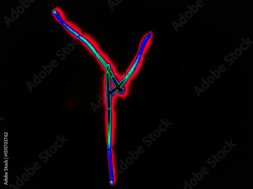 Glowing English letter Y. On a black background with colored neon lines, a letter of the English alphabet is written by hand. The letter glows pink-red, creating a green-blue halo around it.