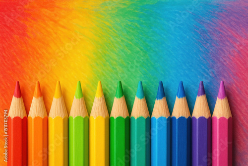 Colored pencils arranged artistically on a vibrant background.