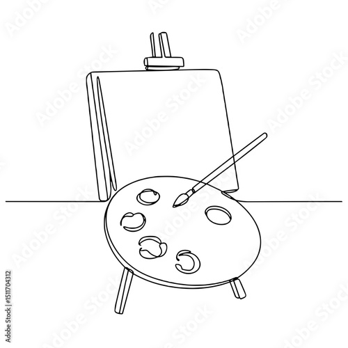 Outline of an artist's palette and easel representing creativity and painting concept
