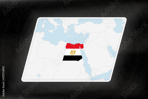 Egypt Highlighted in Flag Colors on Geographic Map.
