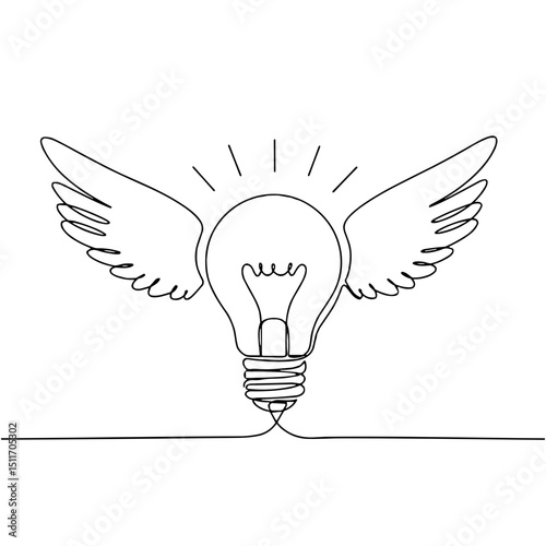 Outline of a light bulb with wings representing creativity and innovation concept
