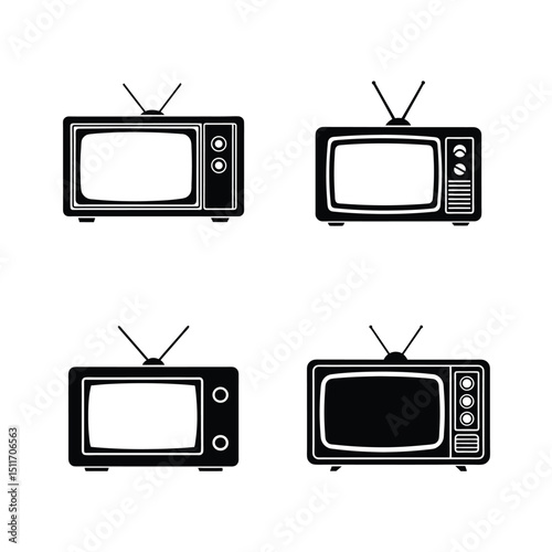  television silhouette bundle, retro tv set