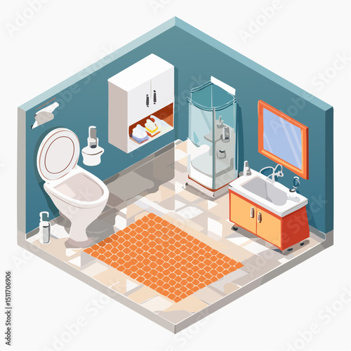 Modern Bathroom Design Isometric View of a Clean and Stylish Bathroom Interior