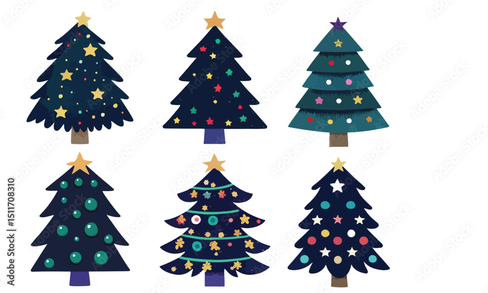 Obraz premium Christmas trees set isolated on white background. Colorful winter trees collection for holiday xmas and new year