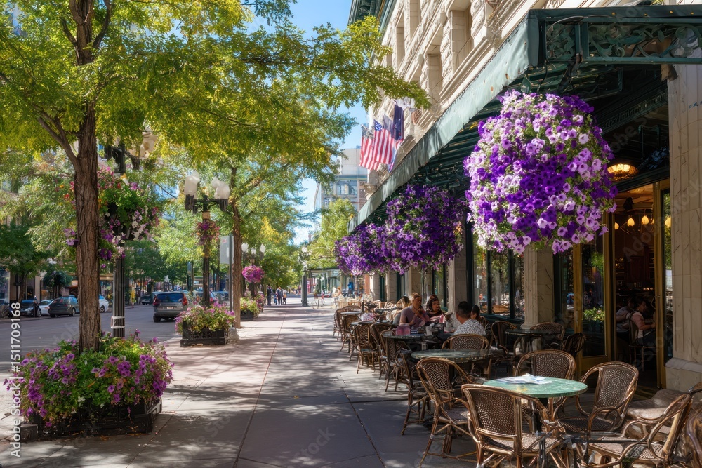 Obraz premium City street cafe, sunny day