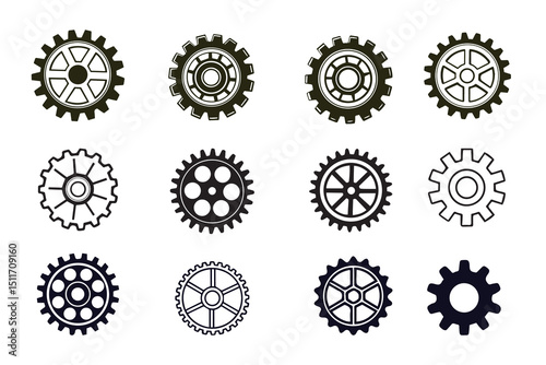 Gear icon cogwheel, mechanical gear shapes silhouette vector Illustration