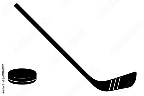 hockey stick and puck silhouette vector