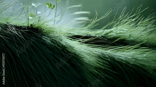 Close-up of vibrant green grass blades and delicate white wildflowers in a soft, serene, naturally-lit outdoor environment