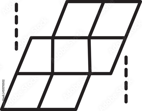 Geometric pattern featuring series of parallelograms arranged in grid like formation, with dashed lines on sides, creating modern and abstract design
