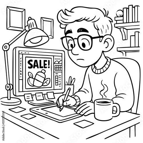 Graphic Designer Working on E-commerce Sale Design