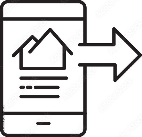 Simple black and white icon depicts smartphone with arrow pointing to right, symbolizing image sharing or file transfer. design is minimalistic and clear