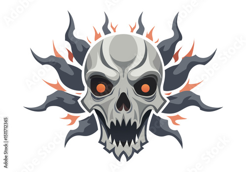 Fiery Skull Tattoo Design Glowing Eyes, Tribal Flames