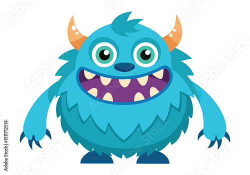 Adorable Blue Fuzzy Monster Cartoon Character Illustration