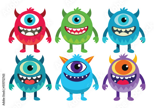 Adorable One-Eyed Monsters Cartoon Illustration Set