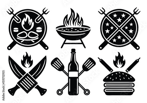 BBQ Grill Icons  A Collection of Vintage Style Barbecue Graphics