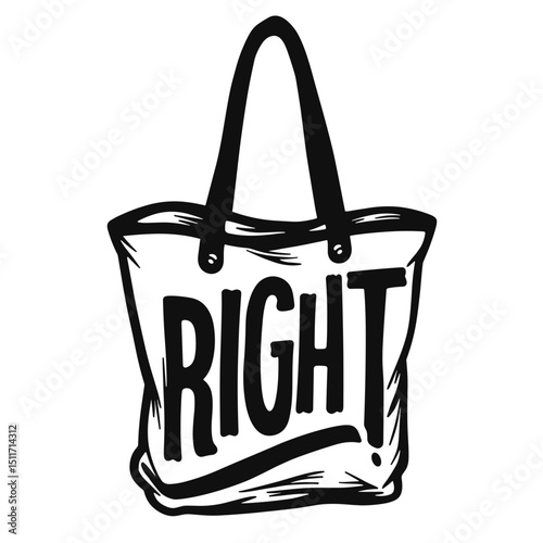 Bold stencil letters on tote bag, minimalist design concept