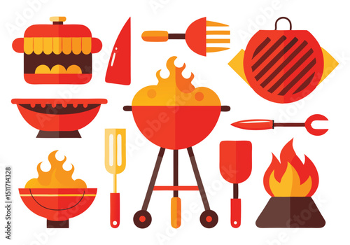 Delicious BBQ Grill Icons Flat Design Elements for Summer Cookouts