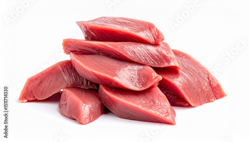 Cuts of raw duck meat stacked isolated on white background