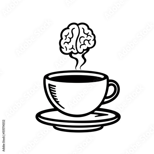 Coffee representing thoughts with brain icon steaming, clarity concept