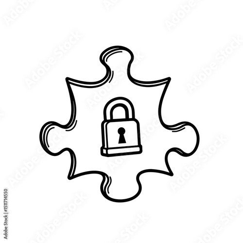 Minimalist puzzle piece with lock symbol, digital identity concept