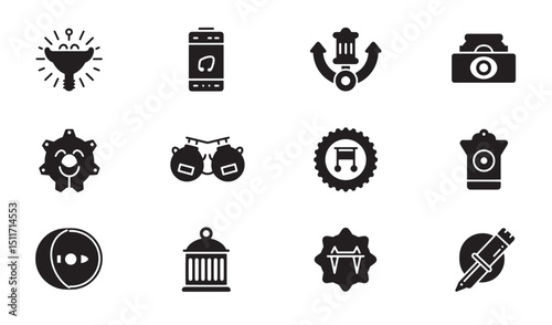 Collection of simple vector icons representing different objects and concepts silhouettes