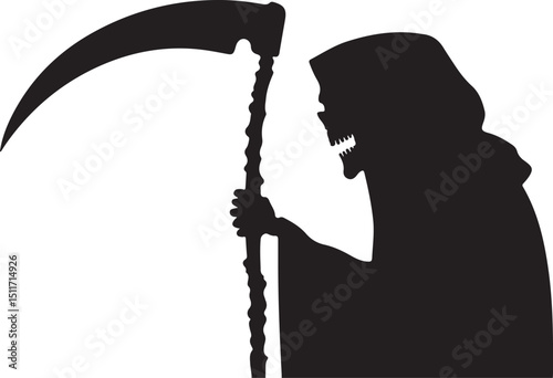Grim Reaper Silhouette with Scythe Halloween Graphic
