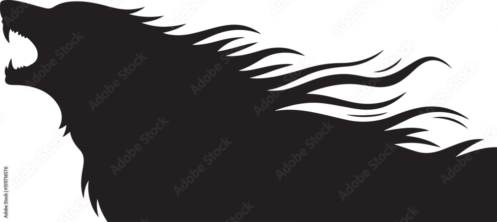 Naklejka premium Fierce Howling Wolf Silhouette with Flame Mane