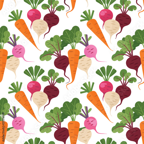 Colorful root vegetable seamless pattern