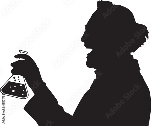 Scientist Silhouette Holding Erlenmeyer Flask with Bubbles
