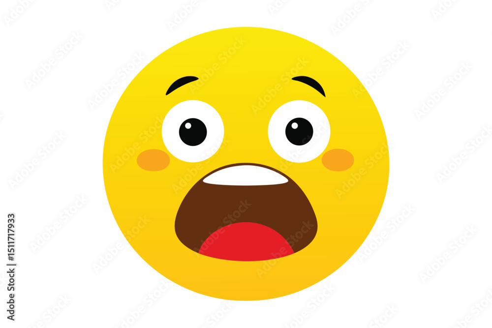 Fototapeta premium Shocked yellow emoji with wide open mouth vector illustration